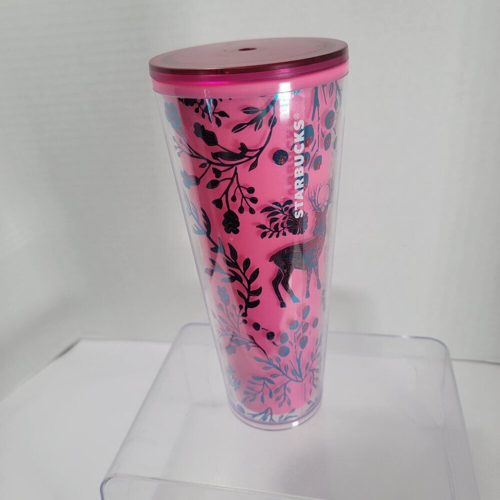 Starbucks 2022 Holiday ‘Woodland Lace Color Change’ Pink Red Tumbler 24oz Venti